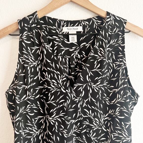WHITE HOUSE BLACK MARKET WOMENS TOP BLACK WHITE PRINT SLEEVELESS BLOUSE SMALL - Picture 3 of 7